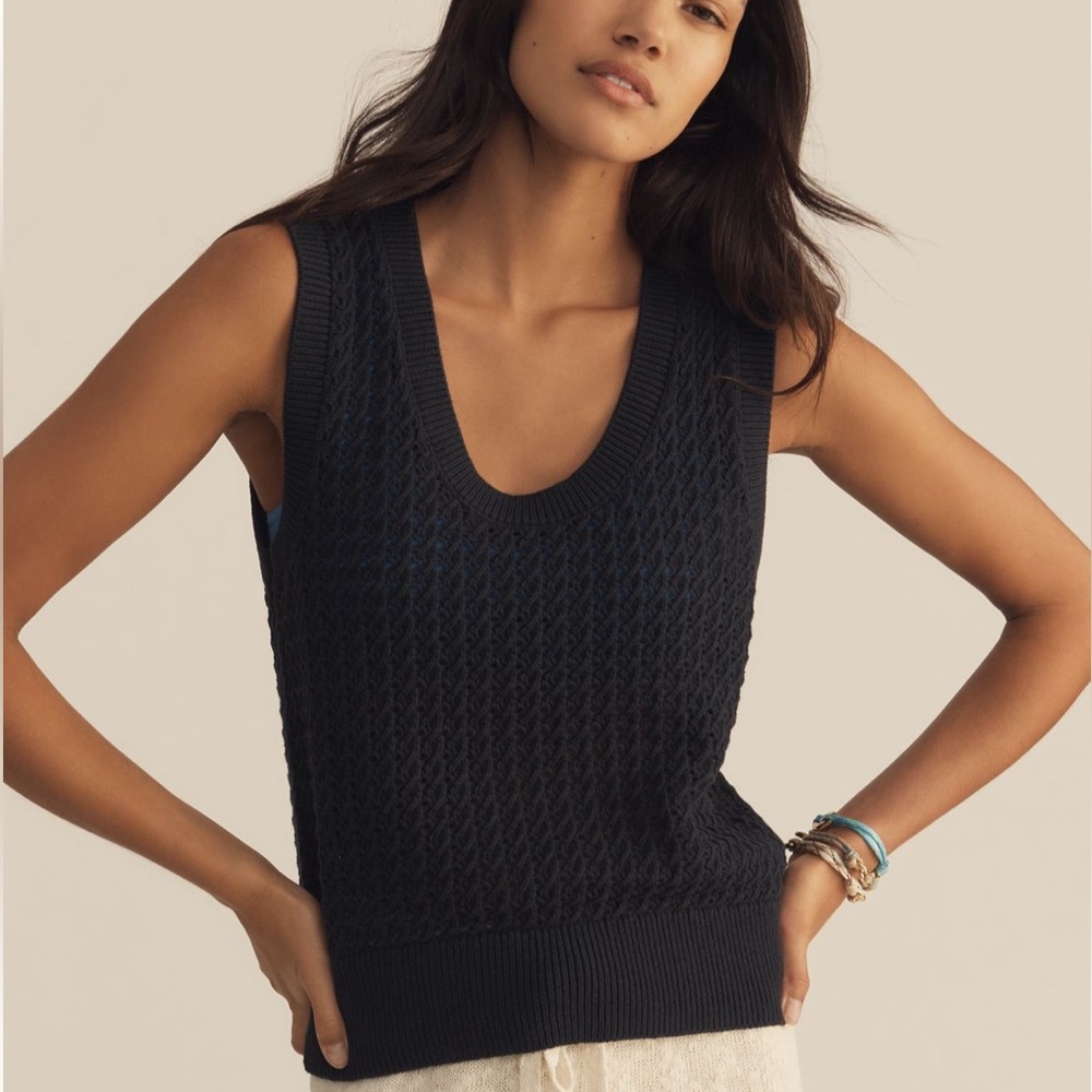 NWT Varley Navy Knit Scoop Neck Knitted Tank